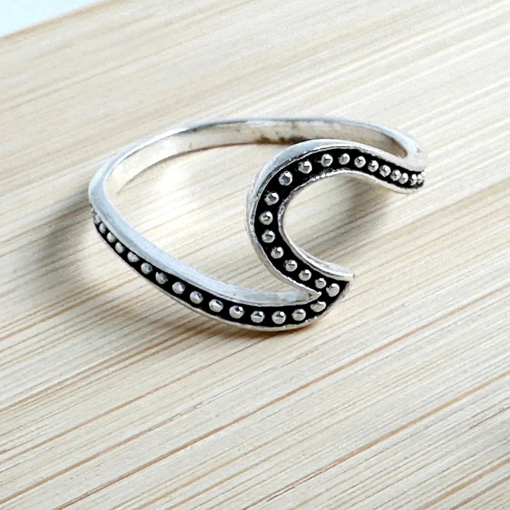 Marsala 925‎ Sterling Silver Wave Marquise Ring Beaded Edge Band Size 8.5